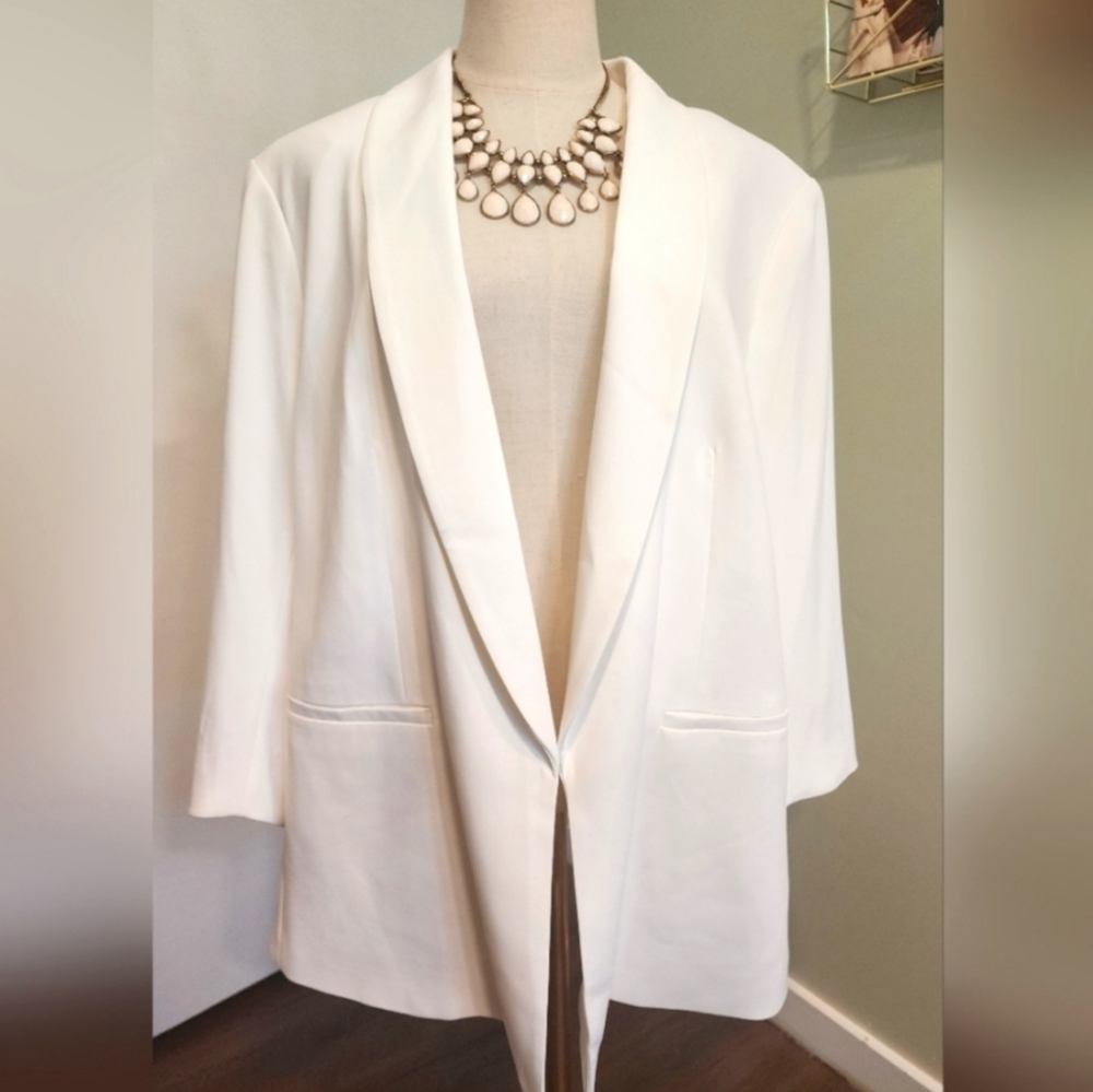 NWOT H&M Women's Classic Open Front Oversized Boyfriend Blazer, XXL, Whi…